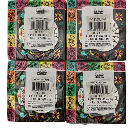 Day Of The Dead Beverage Napkins Sugar Skulls 4 Packs of 16 Size 9 4/5" x 9 3/4" - Picture 3 of 5